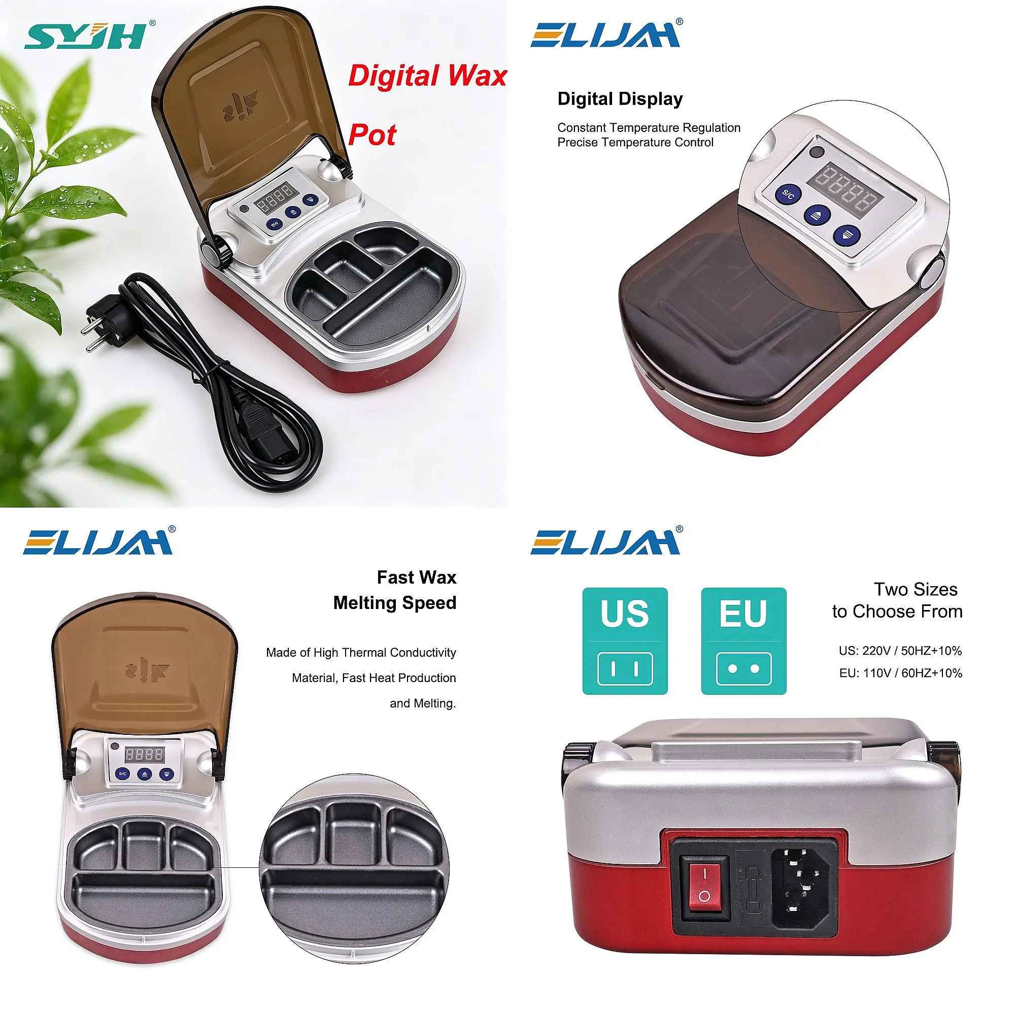 Dentals Digital 4-Slot Wax Heater Pot Portable Paraffin Melting Fast Heating for Clinic Lab
