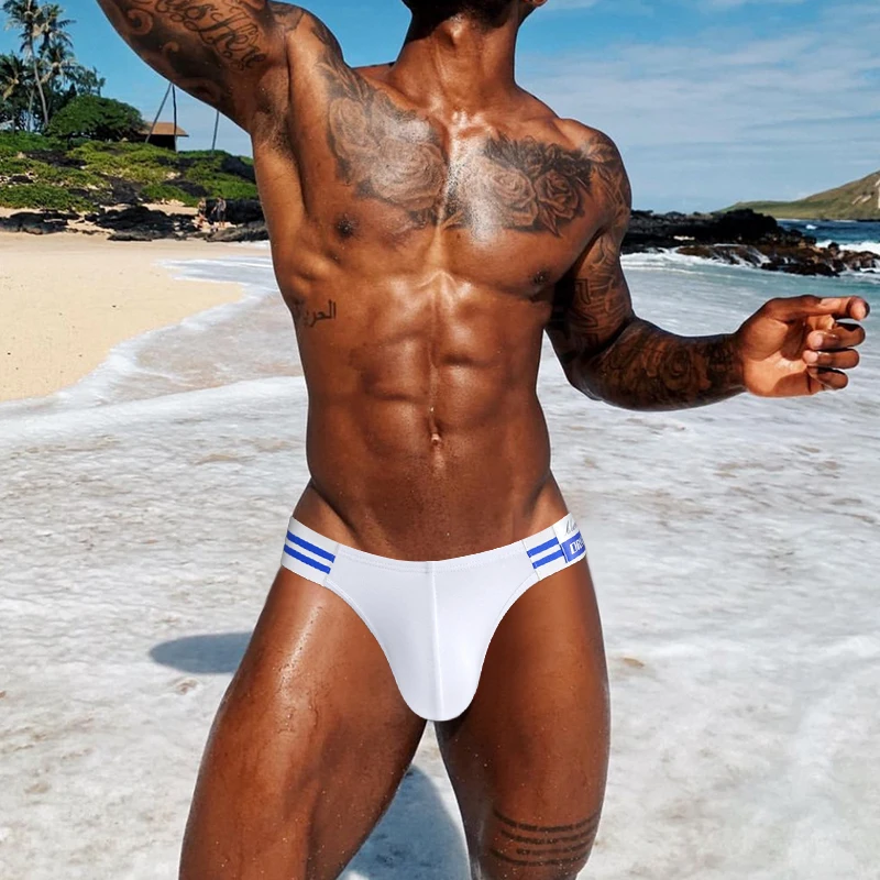 2PCS Cotton Men's Briefs Summer Hot Item High Fork Triangle Pants Cotton Fabric Bikini Blue Striped Elastic Underwear
