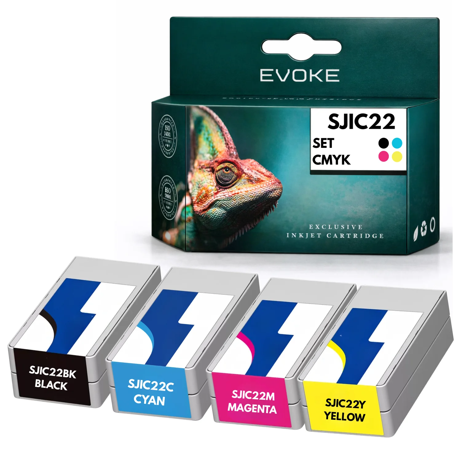 Evoke Compatibele Inkt voor Epson Sjic22P Sjic22 4X Cmyk: Zwart, Cyaan, Magenta, Geel 136 ml Colorworks Tm-C3500