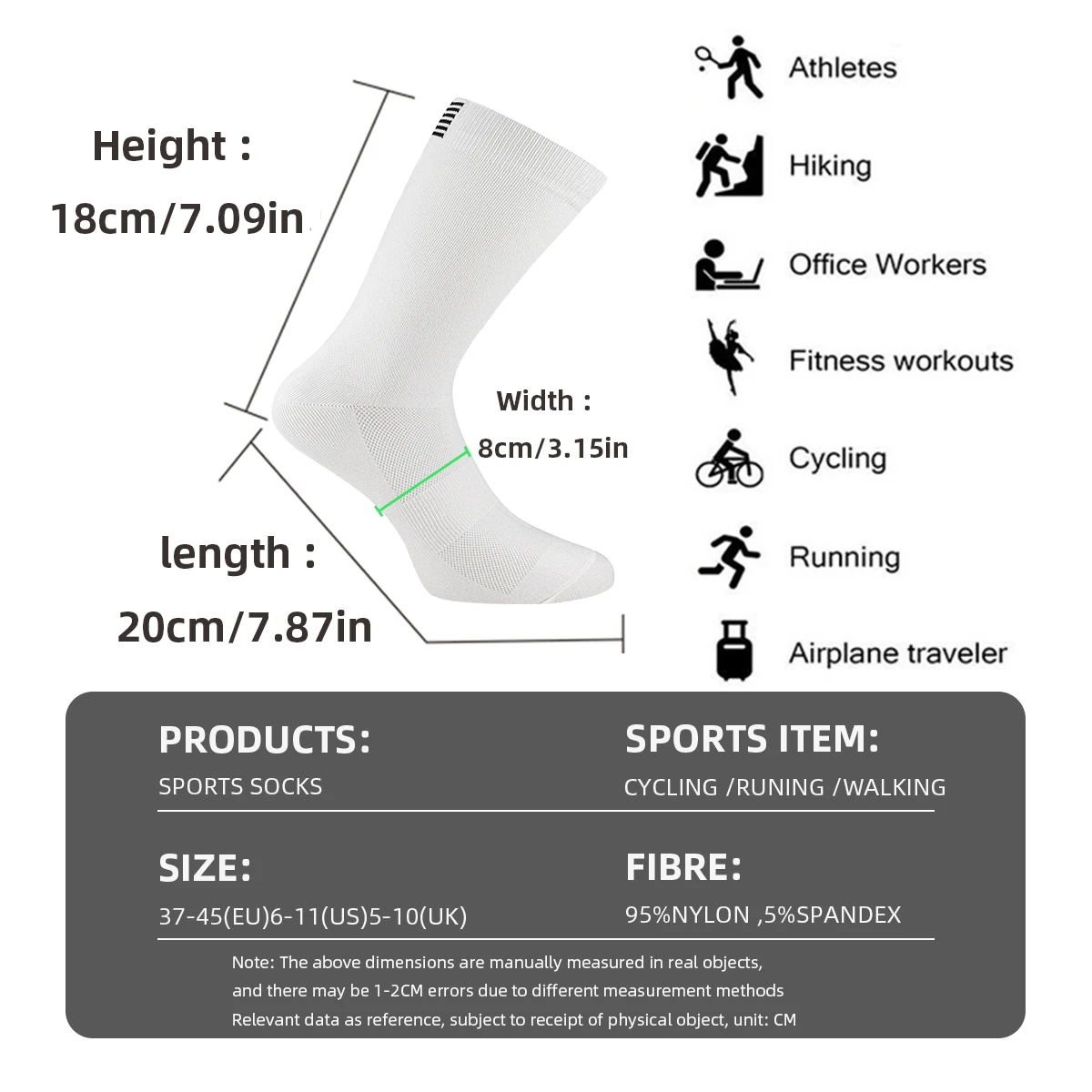 4 Paar Fahrradsocken in reiner Farbe, hochwertige Rennradsocken für Herren und Damen, Laufen, Wandern, Kompressionssportsocken – Detail 1