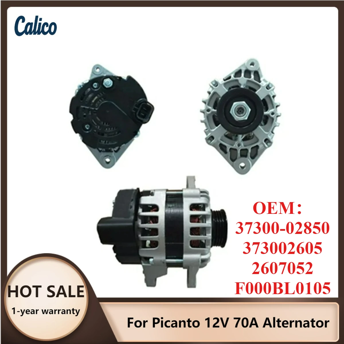 

Premium Grade Suitable for Picanto 12V 70A Alternator 37300-02850 373002605 2607052 F000BL0105