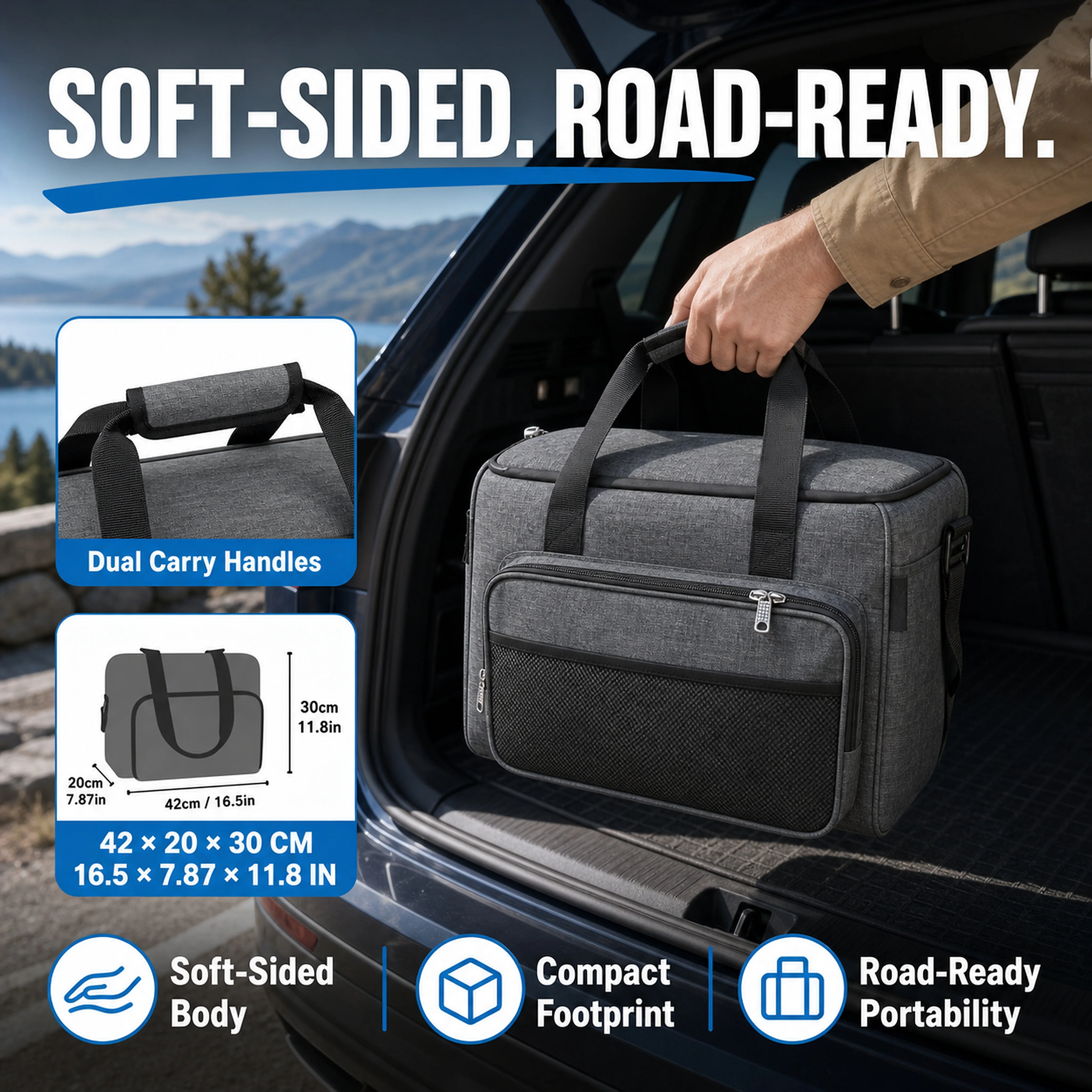 12V Car Cooler Warmer Bag, Portable Electric Insulated Food Storage Tote with Shoulder Strap for Road Trips, Camping and Picnic