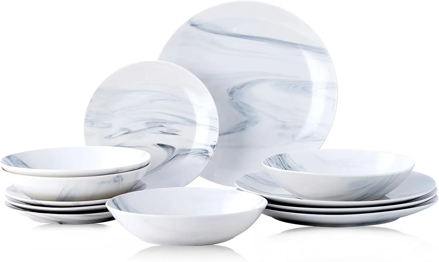 

12 Pieces Round Kitchen Dinnerware Sets,Plates and Bowls sets,Dishes, Plates, Bowls, Dish Set，Plates and Bowls,Service for 4, Bl