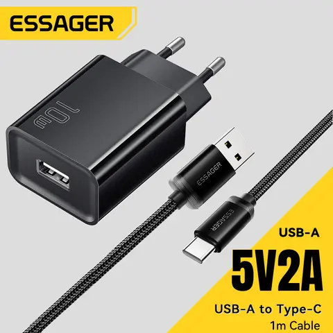 Essager Mini 10W Set di caricabatterie USB Adattatore di ricarica rapida per iPhone16 15 Pro Max Xiaomi Huawei Ricarica da viaggio per telefono cellulare portatile