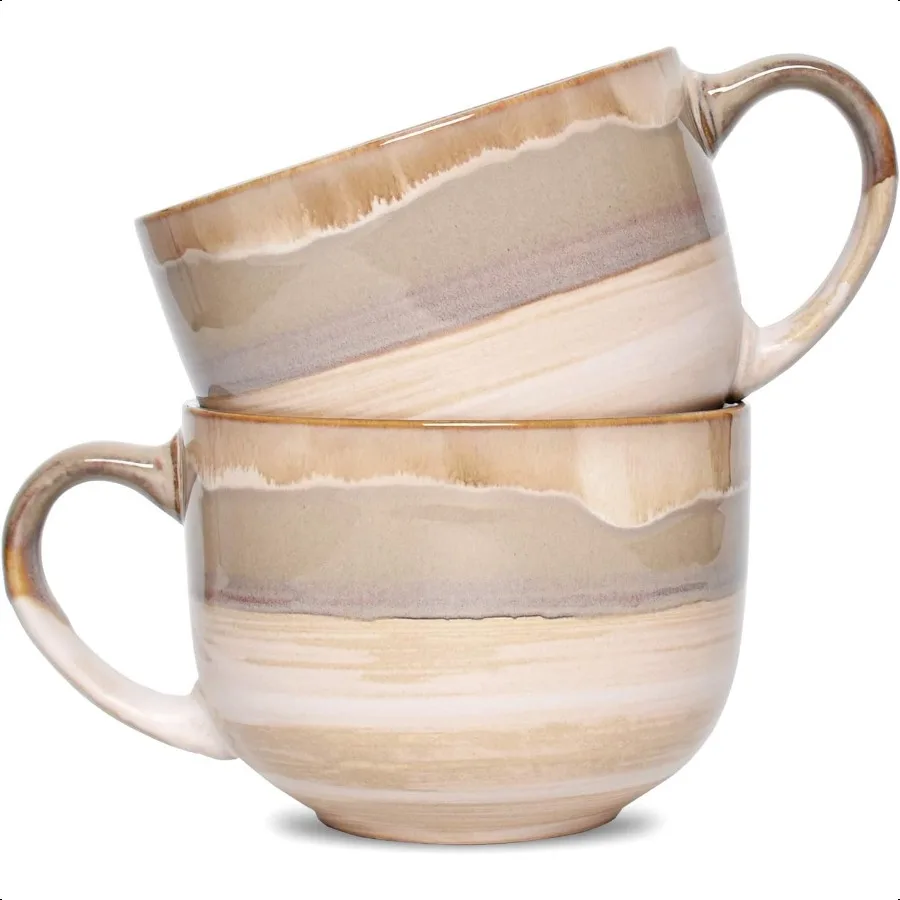 

Bosmarlin Large Ceramic Coffee Mug Set of 2 Stoneware Jumbo Latte Mugs for Office and Home 16 Oz Dishwasher and Microwave Safe