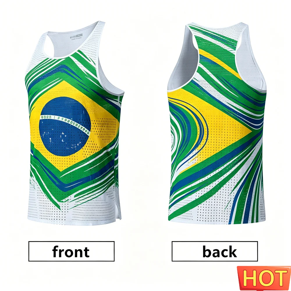 Brazil striped men running vest Marathon quick-dry tank top Mesh breathable men's sleeveless T-shirt men's t-shirts and tank top