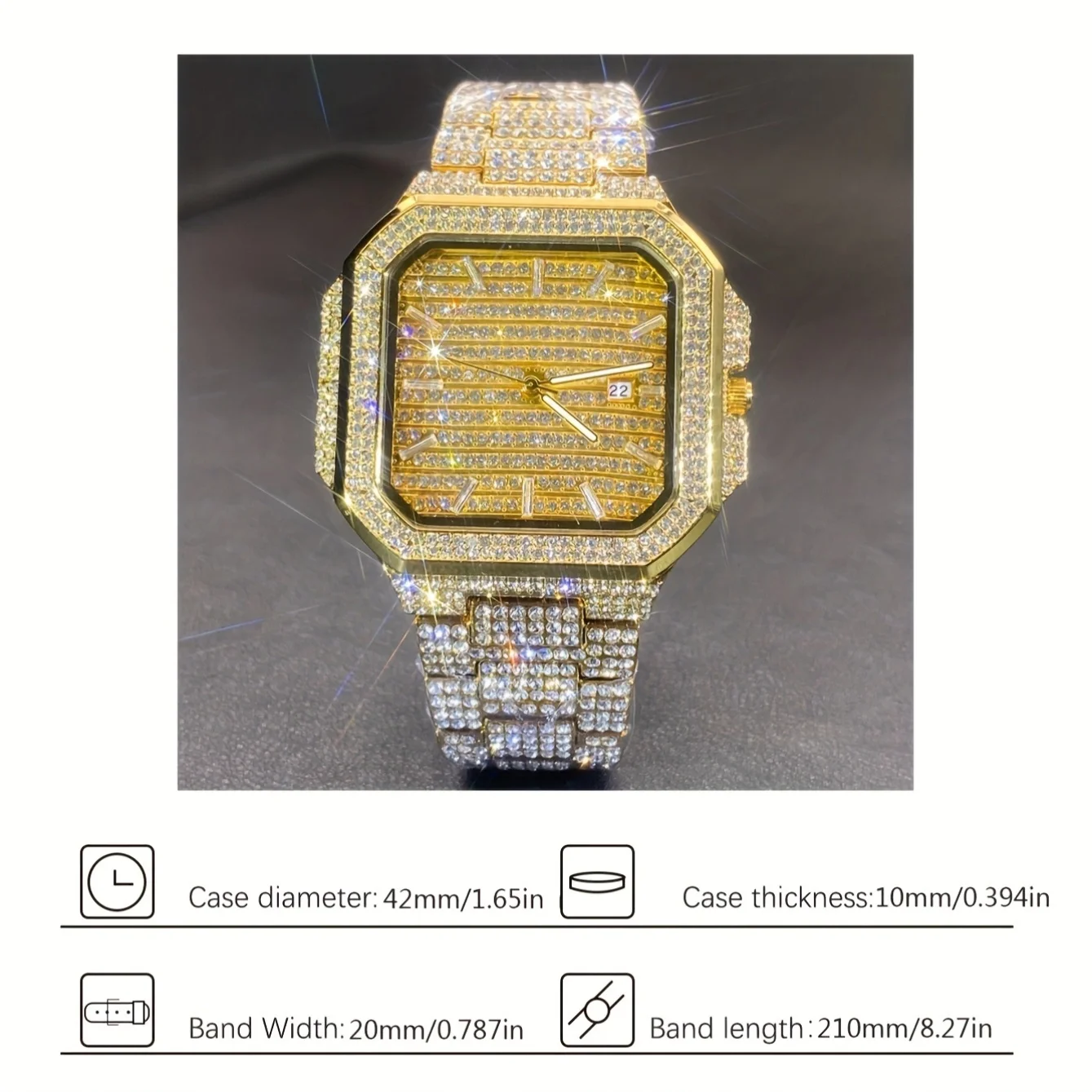 Square shell Roman watch, intricately patterned strap, urban light luxury style