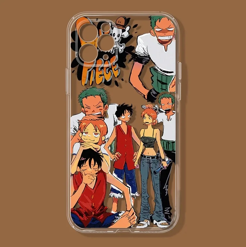 Cartoon Anime O-One Piece Luffy Zoro Shockproof Phone Case For iPhone 15 14 13 12 11 Pro Max Cute Cartoon Clear Soft TPU Cover