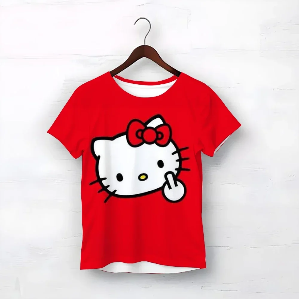 

Детская одежда: футболка с коротким рукавом с мультяшным принтом Hello Kitty, милая футболка с мультяшным принтом Hello Kitty и Куруми, модная футболка с вышивкой