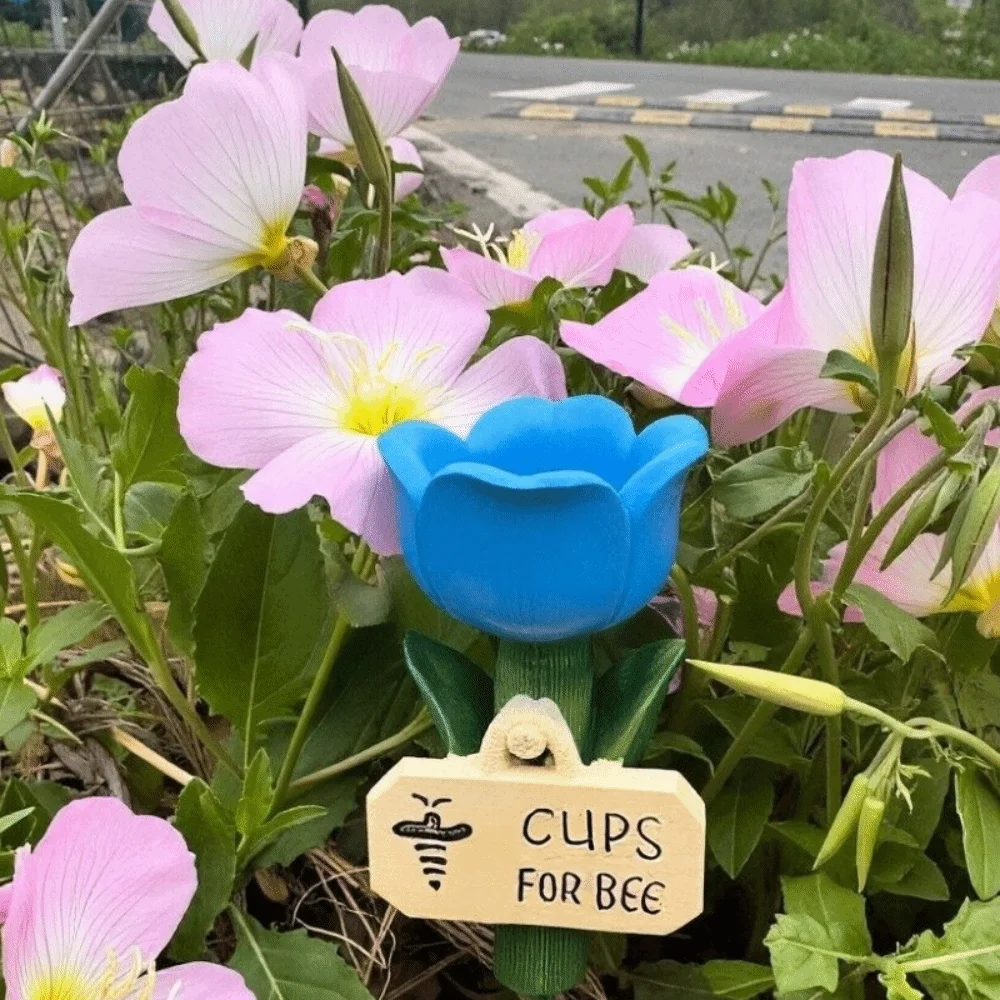 Colorful Bee Butterfly Water Dispenser Resin Durable Bee Watering Station Flower Shape Easy to Install Insect Drinking Cup