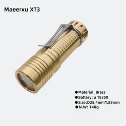 Maeerxu XT3 Brass 18350 3000LM EDC Flashlights High Lumens Portable Rechargeable Led Flashlights For Camping