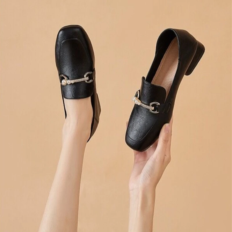 

Fashion Square Toe Mid Heel Loafers for Women Casual Slip On Shoes 2026 New Design Comfort Wear