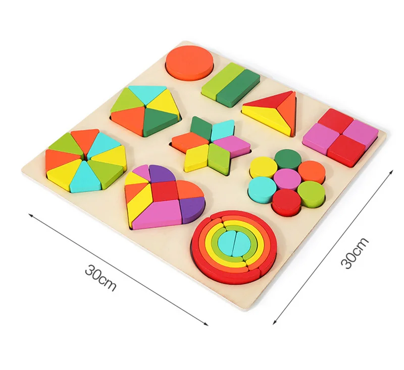 Children\'s Montessori Geometric Shape Wooden Puzzle Board Kindergarten Baby Early Education Cognitive Matching Toys