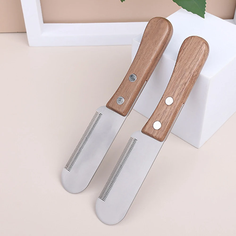 Pet Stainless Steel Wooden Handle Stripping Knife Professional Cat Dog Comb Shaving Plucking Hair Comb Knife Pet Grooming Tools