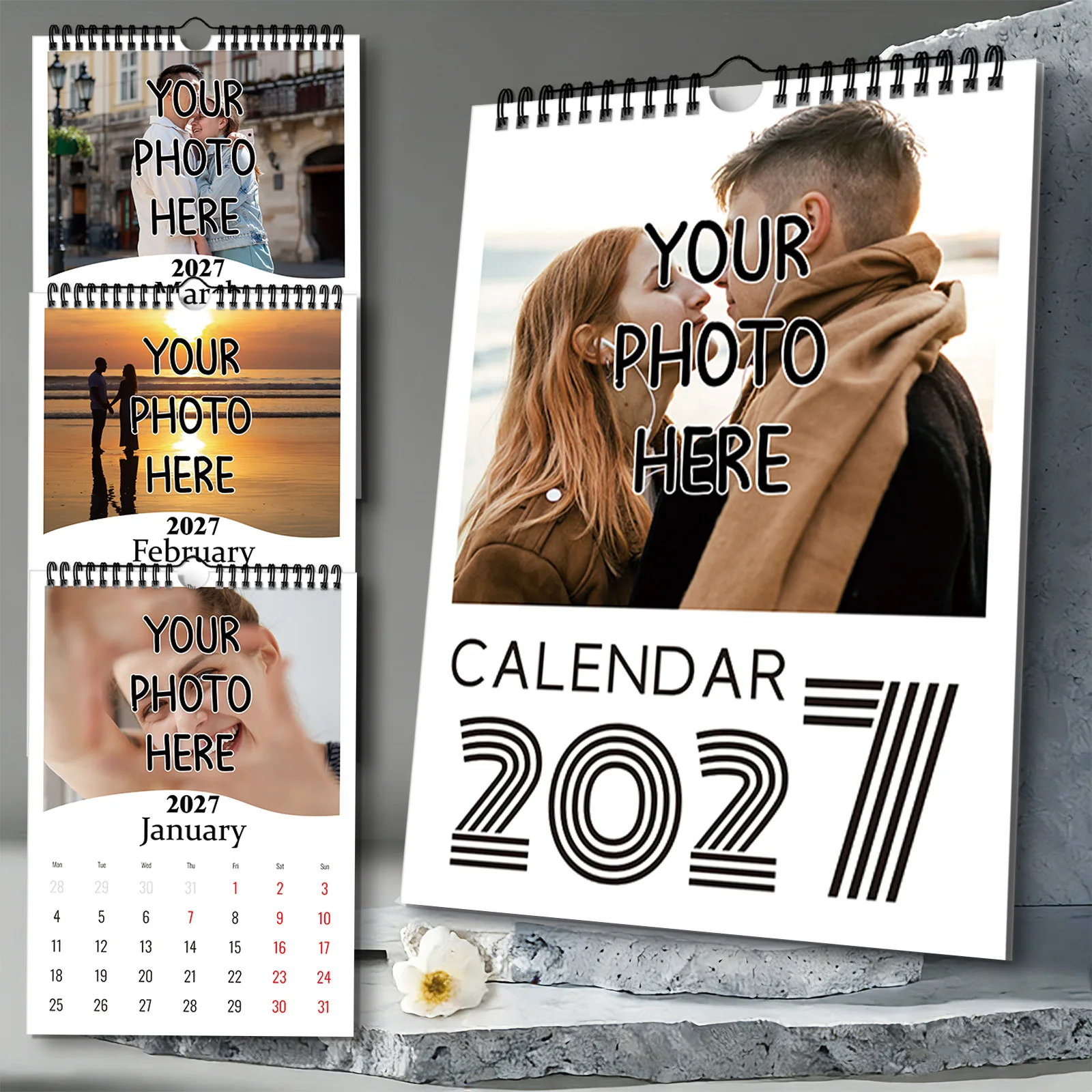 Custom Photo Calendar Personalized Wall Calendar 2027 Spiral Bound Family Picture Planner Gift for Home Office New Year Decor