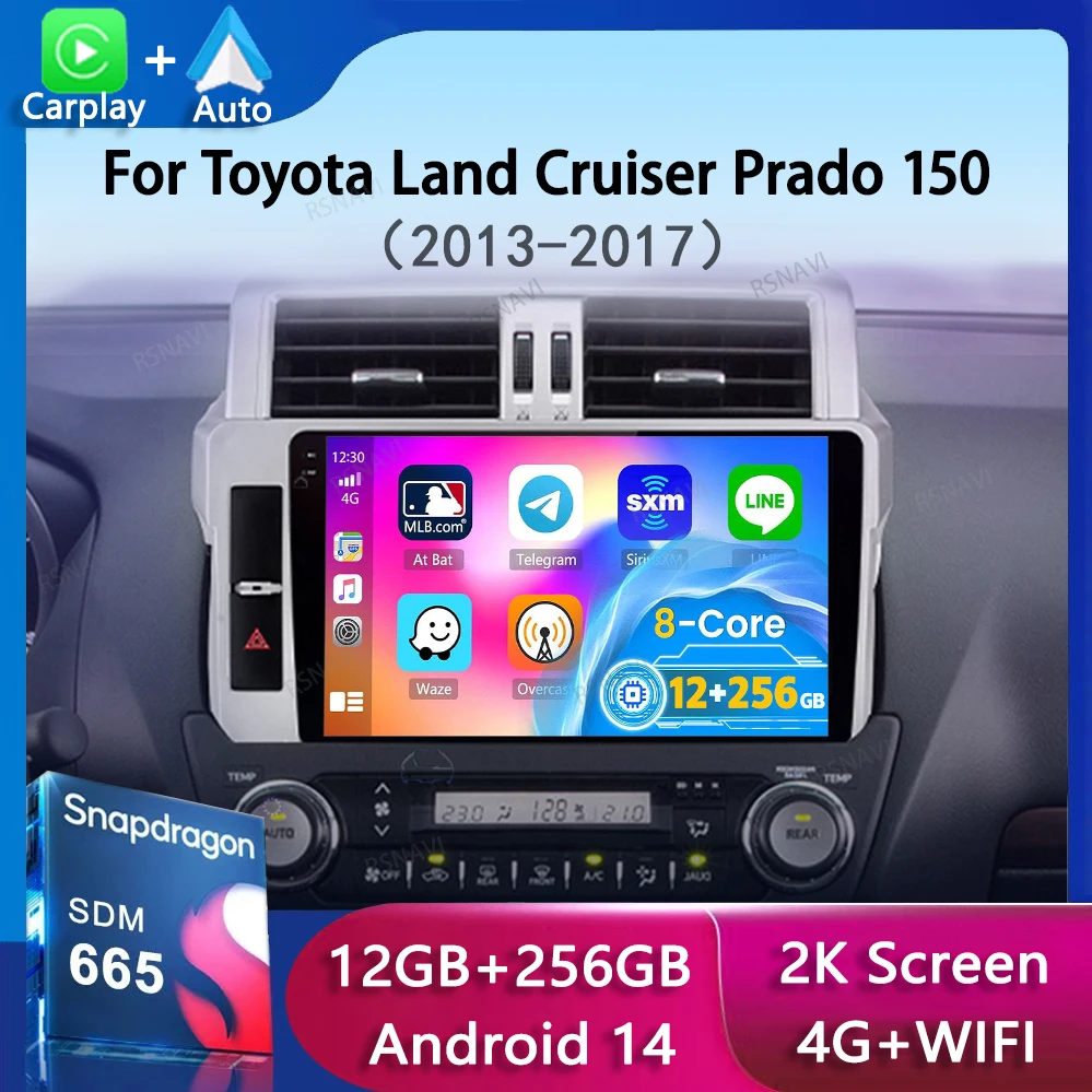 Android 14 For Toyota Land Cruiser Prado 150 2013 2014 - 2017 Car Radio Navigation Multimedia Player GPS WiFi+4G Video Carplay