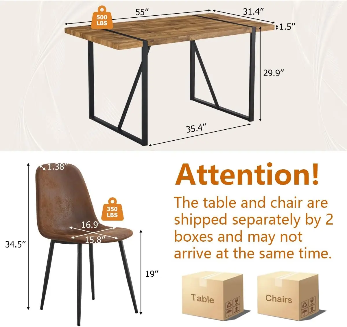 Dining Table Set for 4, 55' Kitchen Table with 4 Suede Chairs, 5-Piece Set