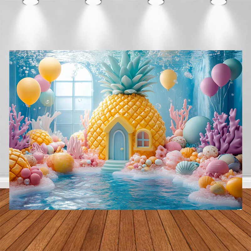 

LS Photography Background Fairytale Pineapple House Balloon Decor Cake Smash Birthday Kids Portrait Photo Backdrop Studio
