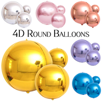 3pcs 4D Round Balloons Metallic Rose Gold Silver Foil Balloons Party Decorations for Birthday Wedding Gender Reveal Photo Props