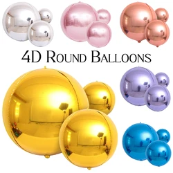 3pcs 4D Round Balloons Metallic Rose Gold Silver Foil Balloons Party Decorations for Birthday Wedding Gender Reveal Photo Props