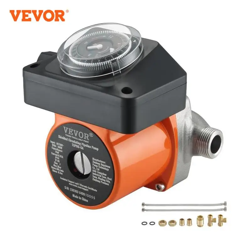 Vevor Hot Water Circulation Pump 100W DN20 Inlet/Outlet & DN15 Adapter Used for Shower Faucets in Electric Hot Water Systems