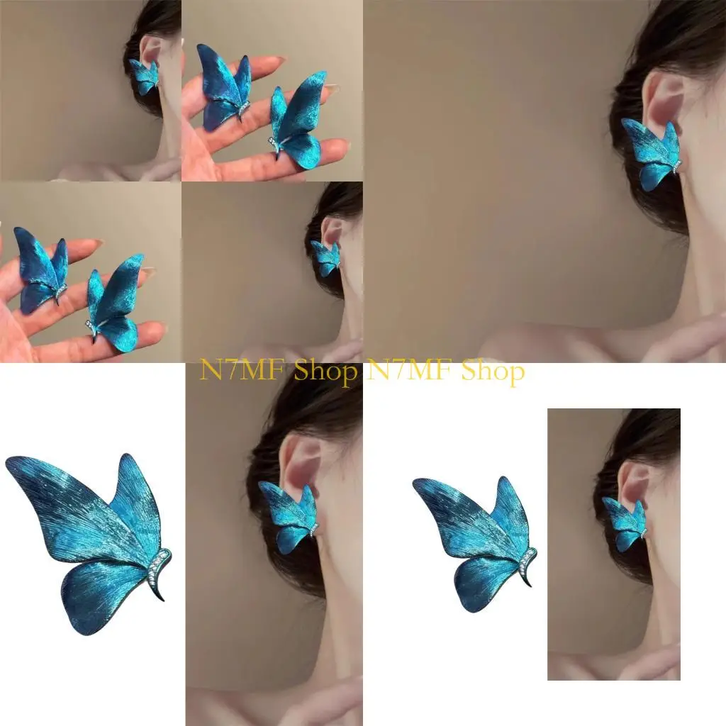 

N7MF Butterfly Studs Earrings with Sparkling Rhinestones Alloy Lightweight Accessory
