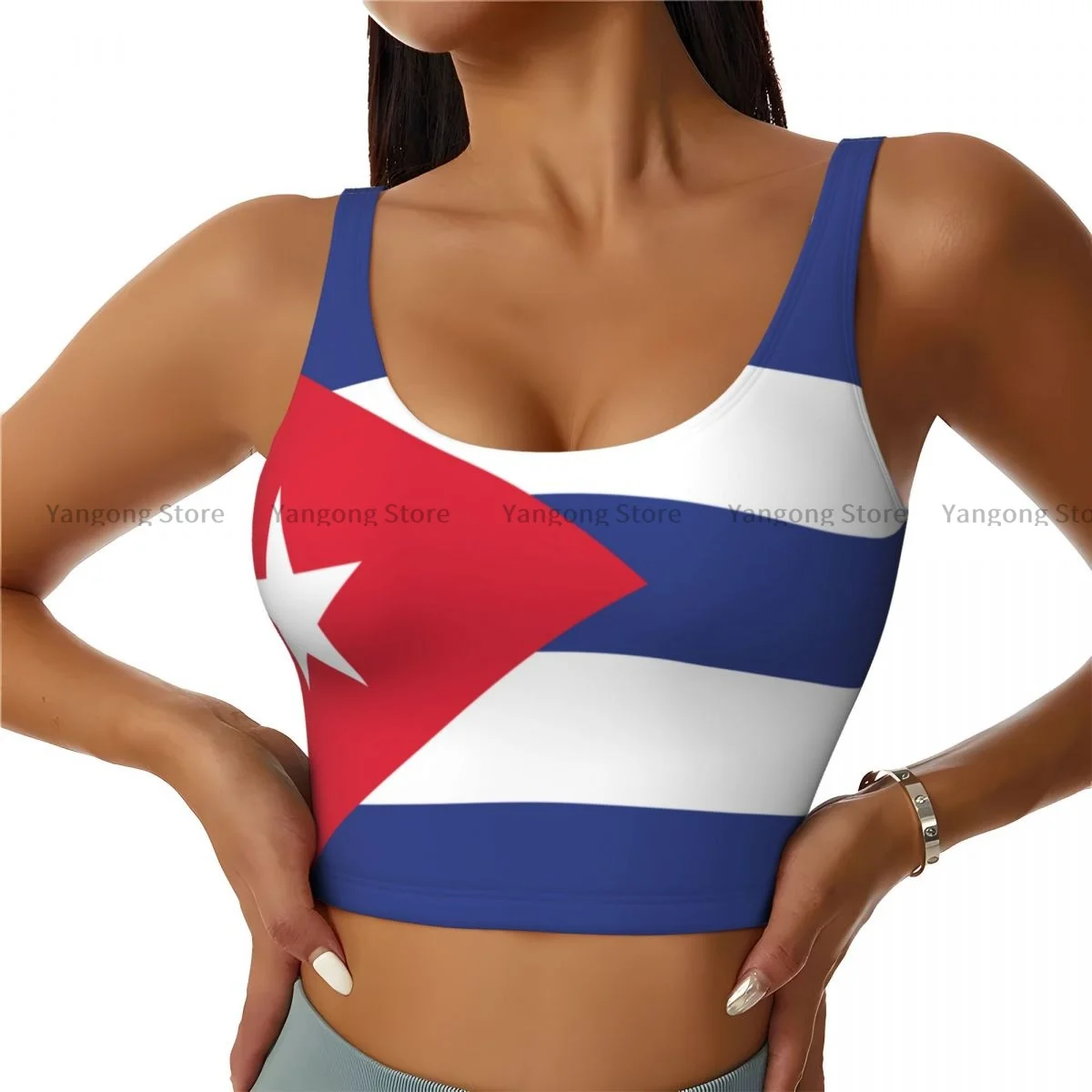 Yoga Vest Women Gym Sports Crop Tops Cuba Flag Streetwear Workout Breathable Tank Top Female