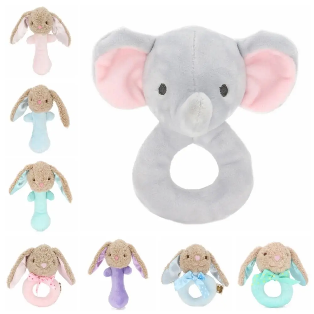 Jouet de hochet en bois d'ours de bande dessinée pour bébé, lapin anti-perte, clochette, silicone, gomme d'avocat, anneaux en bois, cadeau d'anniversaire