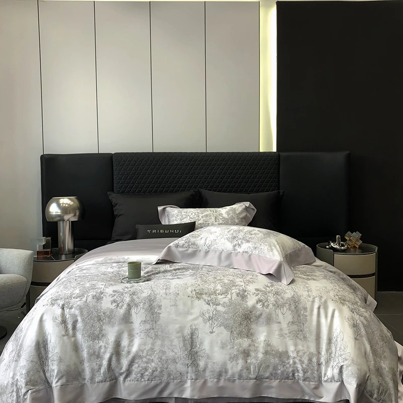 Premium Forest Ink Digital Print Duvet Cover Sheet Pillowcases 100% Long-Staple Cotton Bedding set Double Queen King 4Pcs