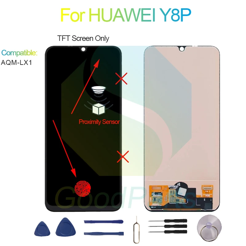 Pengganti layar tampilan layar untuk HUAWEI Y8P, 2400*1080 AQM-LX1 Y8P LCD rakitan Digitizer sentuh