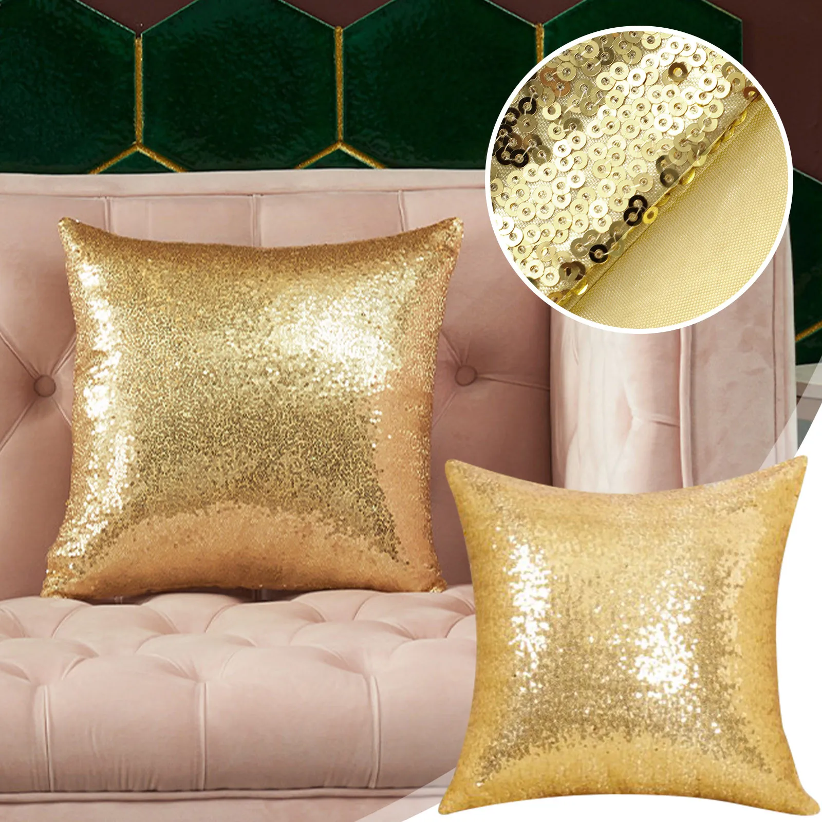 Gold Sequin Cushion Cover Home Decor Shiny Pillow Case Sofa Decoration Square Throw Cover Living Room Accent Accessory 2026 T1