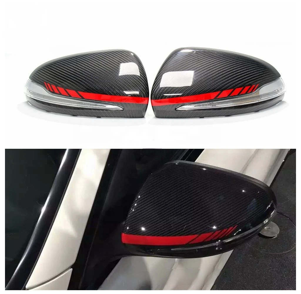 

ZAIQU Auto Side Mirror Cover for Mercedes Benz W205 W213 W238 W222 W257 H247 X247 N293 GT Carbon Fiber W/h Red Stripe LHD ON