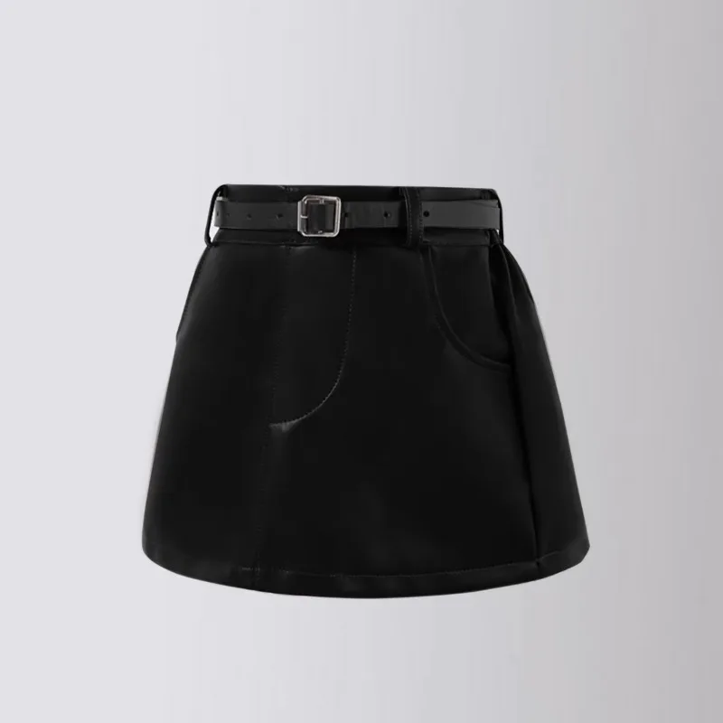 Girls Leather Skirt Autumn Winter A-line Short Skirts for Kids 3 To 14 Year Black Slim Package Hip All-match Teen Children Skirt