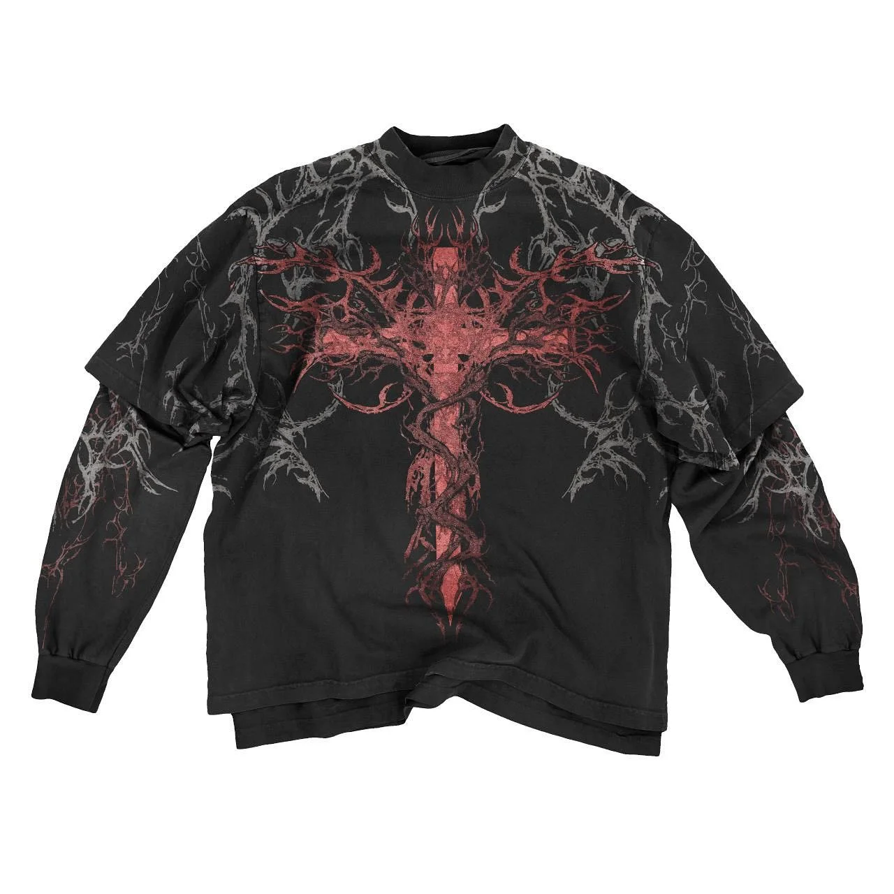 

Y2K Dark Fake Two-piece T-shirt Mens American Hip Hop Loose Trend Long Sleeve Harajuku Gothic Couple Tops