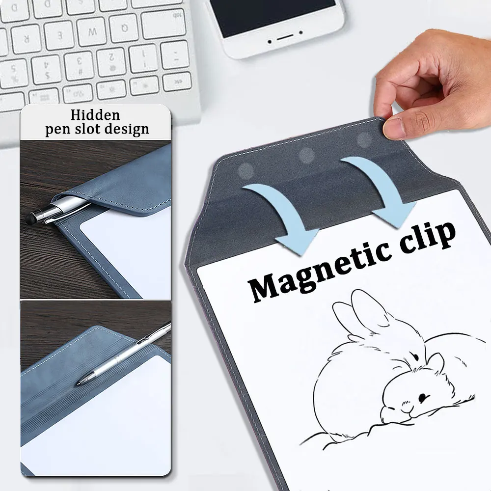 A4 Magnetic Whiteboard Clipboard Portable Writing Pad Reusable Dry Erase Board with Erasable Pen Drawing Demo Office File Clip