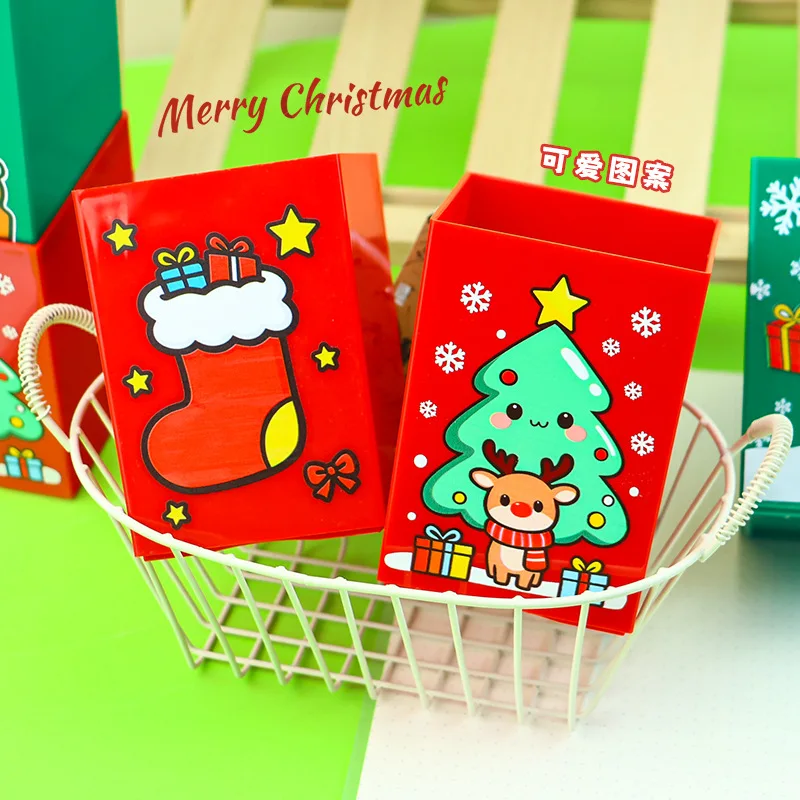 1PC Christmas Fun Cute Cartoon Square Pen Holder PVC Desktop Storage Box, Suitable for Schools and Offices