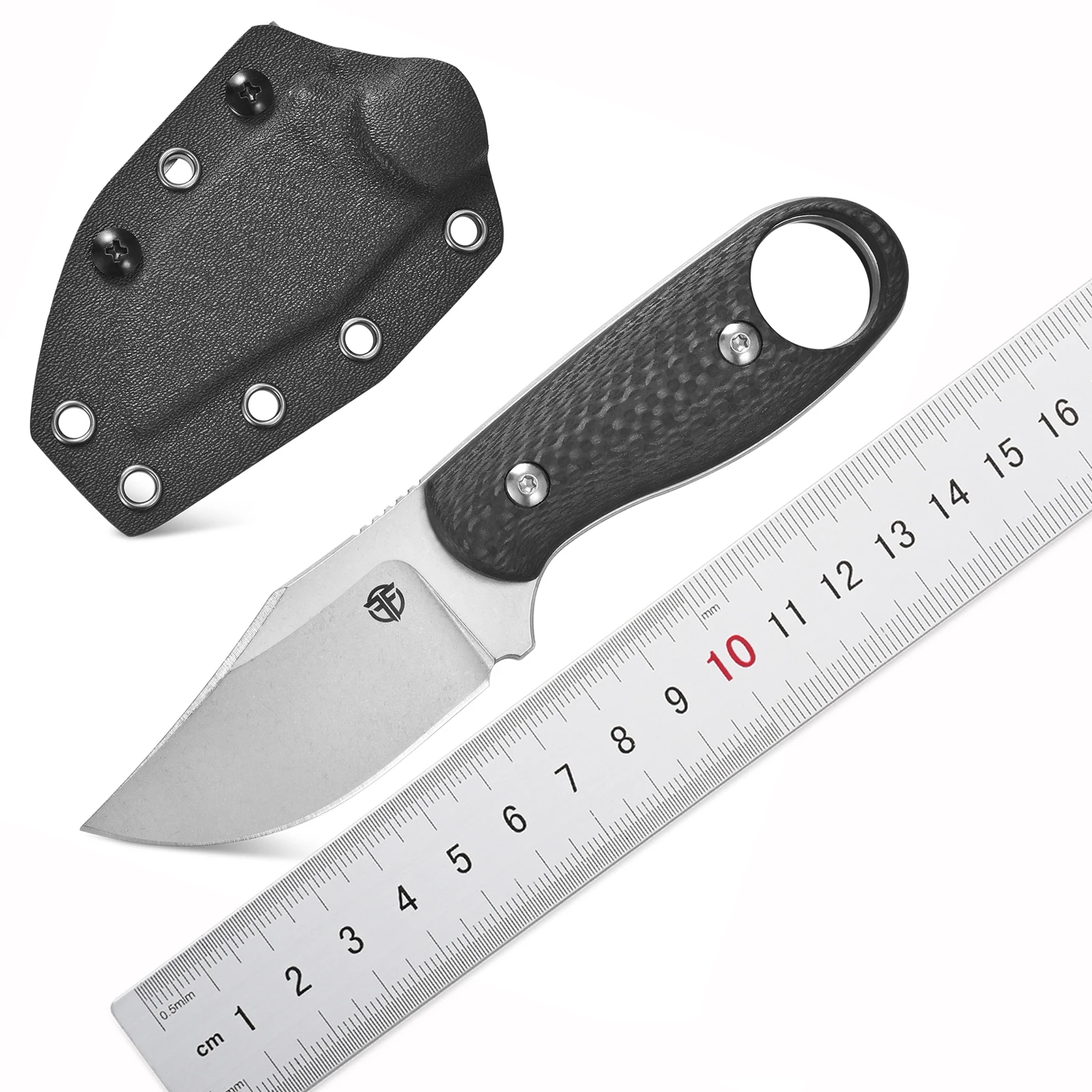 

FF124 Straight Knife VG10 Stonewashed Steel Fixed Blade Knife Carbon Fiber Handle with Sheath for Outdoor Camping Hunting Work
