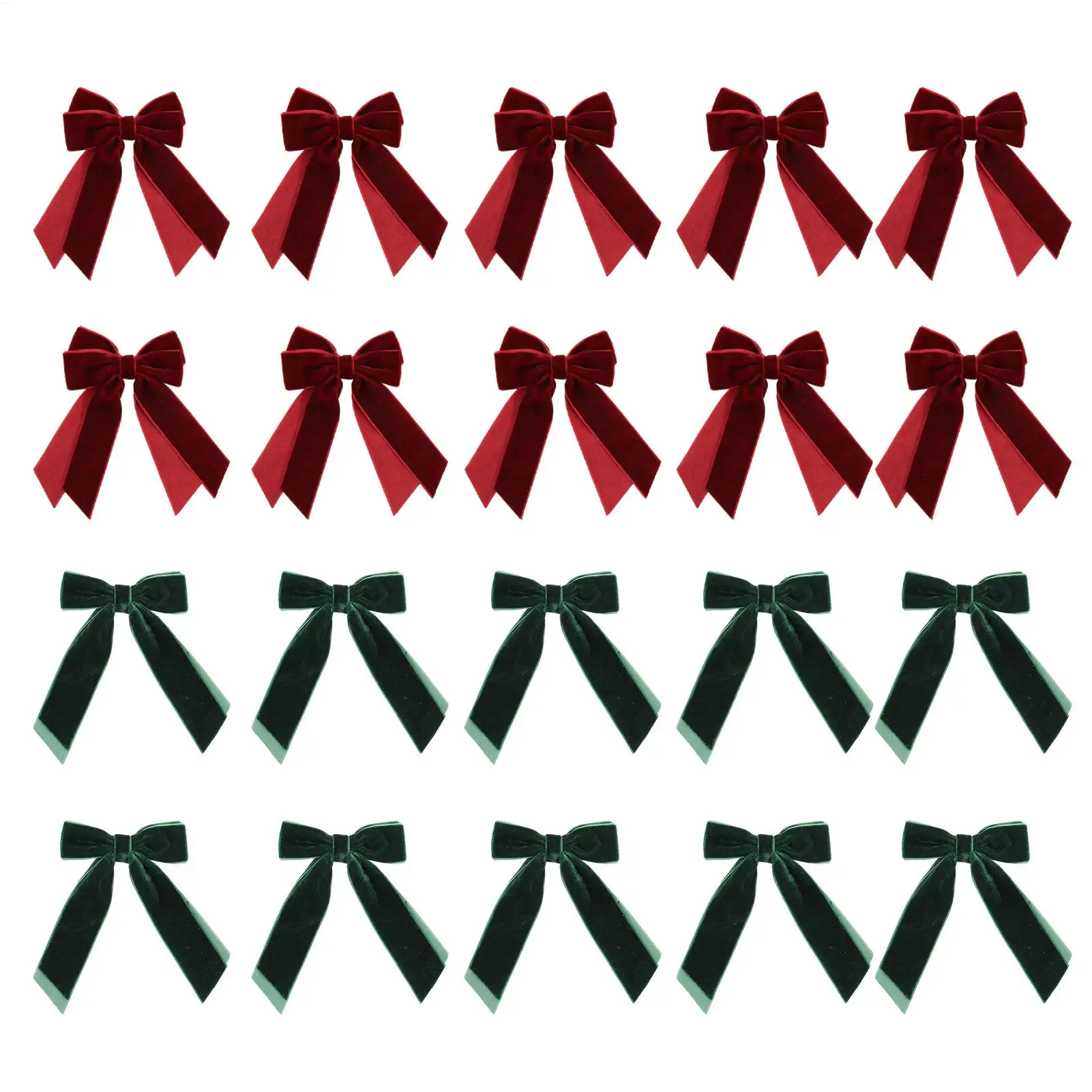 10 قطع من أقواس المخملية مع أشرطة حلزونية حمراء أو خضراء زينة شجرة عيد الميلاد أقواس إكليل حفلات عيد الميلاد