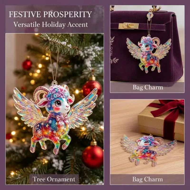 Embossed Goat Hanging Pendant Shiny Artificial Rhinestone Ornament for Home Wall Decor Keychain Backpack Accessory