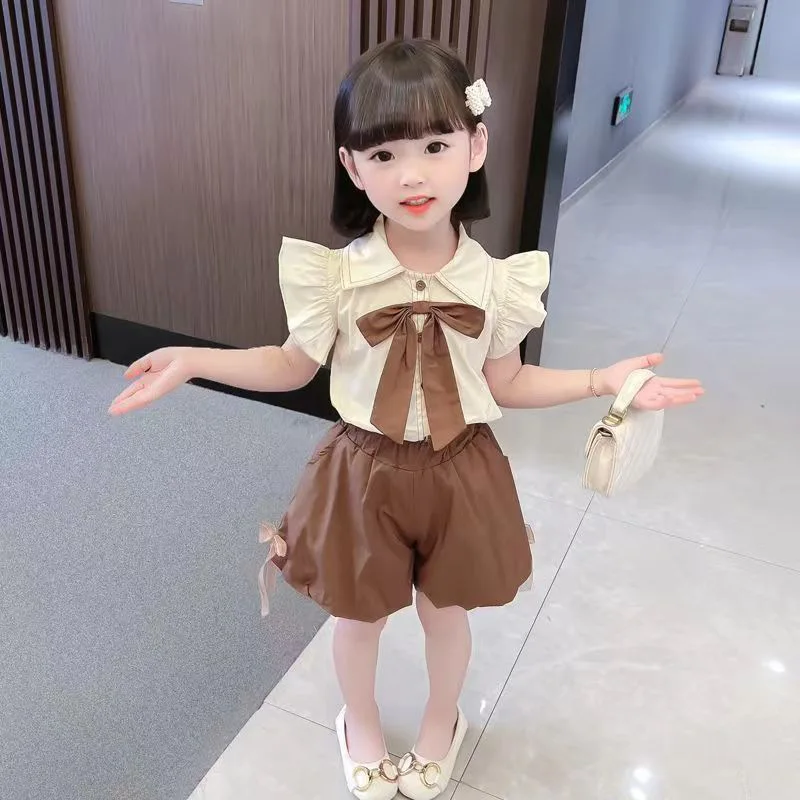 

Girls' Children's Clothing Summer Suit Baby Short Sleeve Korean Edition Clothes Little Fly Sleeve Shorts Two Piece Set