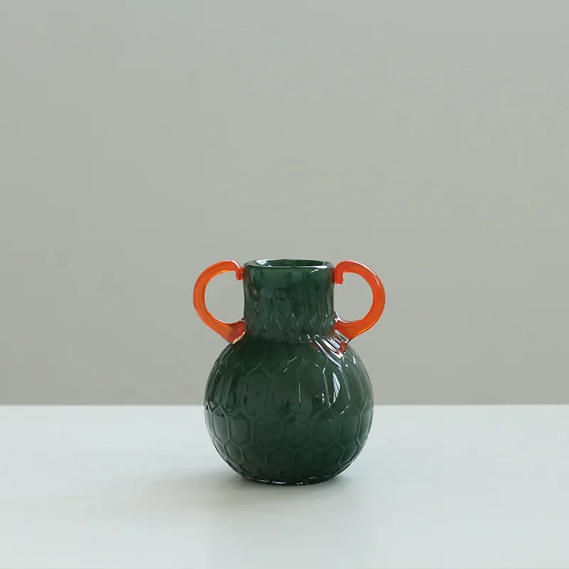 Handcrafted Two-Tone Magnetic Clay Vase - Double Ear Design, Colorful Floral Pattern for Dining Table & Entryway Decor