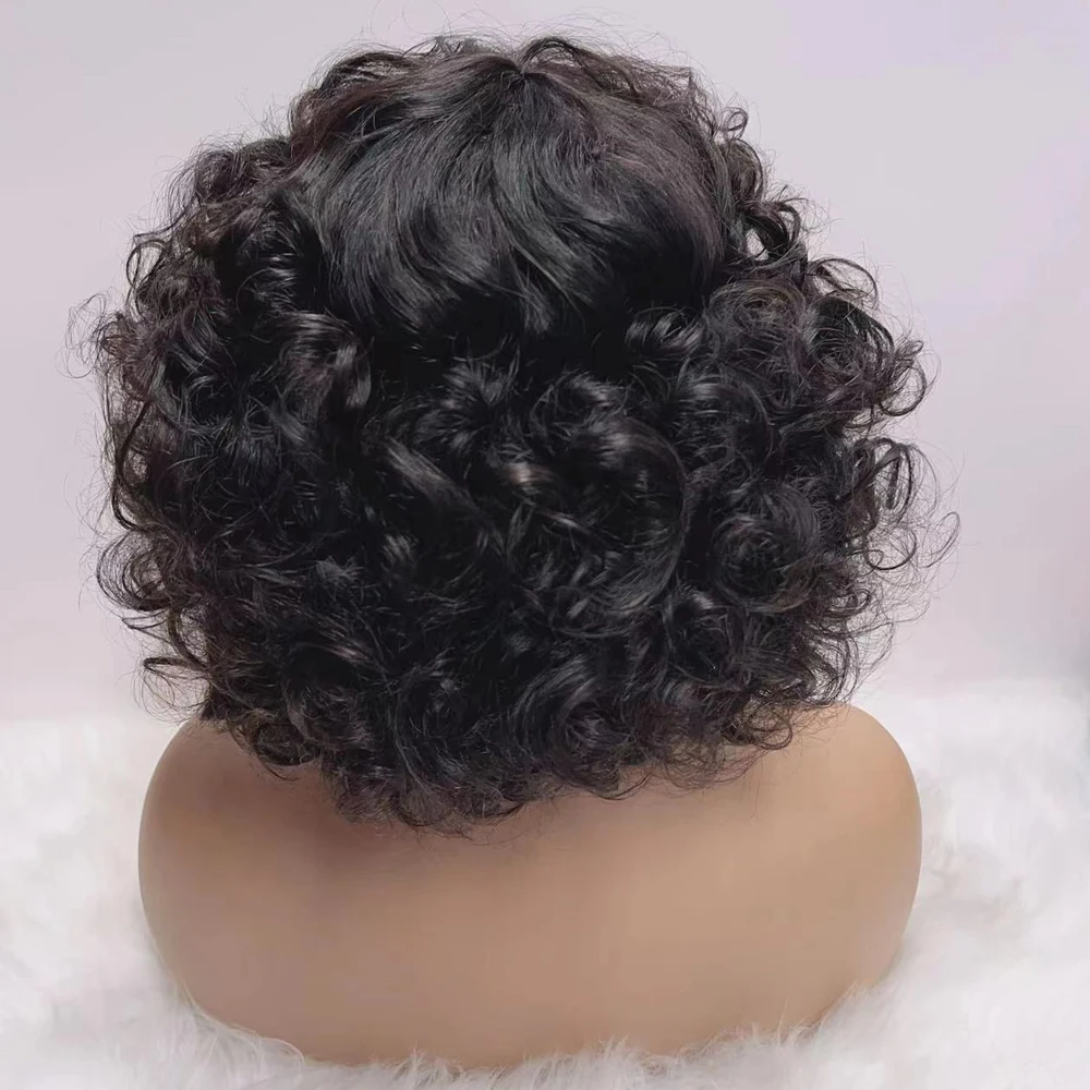 Highlight Blonde Funmi Curly Short Bob Echthaarperücke für Frauen Burgunderfarbene, voll maschinell hergestellte Fransen-Ei-Curl-Perücke im Pixie-Schnitt