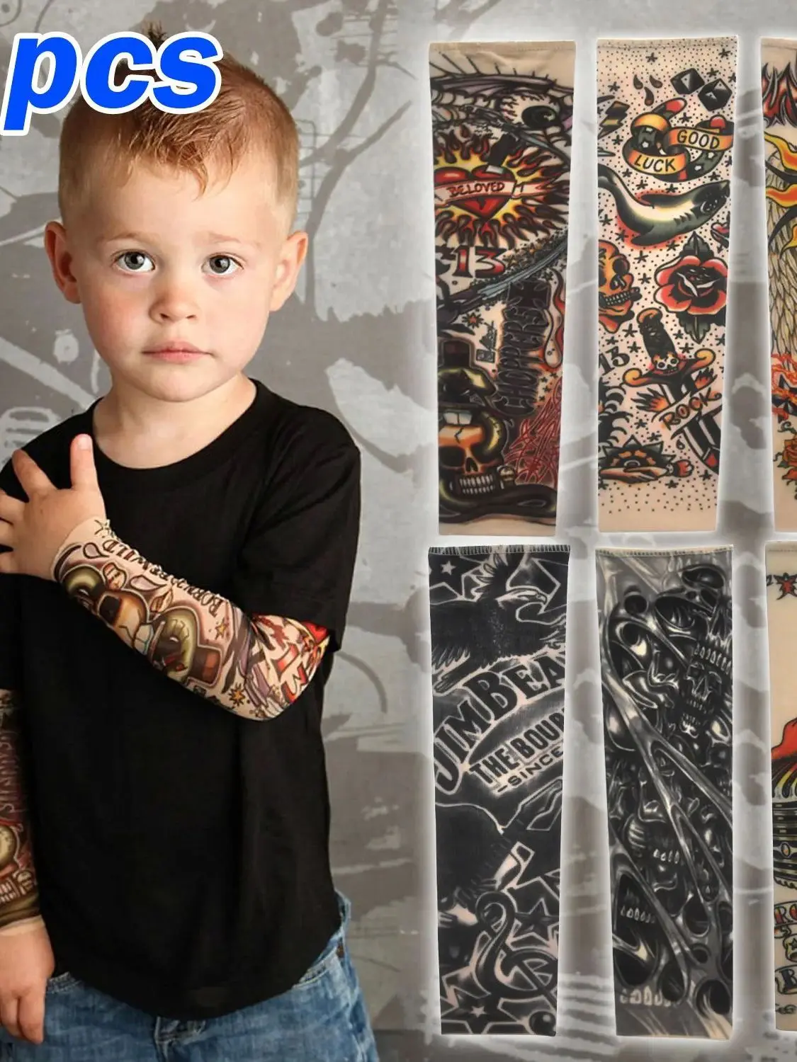 6-個の子供用夏用日焼け止めタトゥー-男の子と女の子用-軽量ノースリーブデザイン-アウトドア活動用