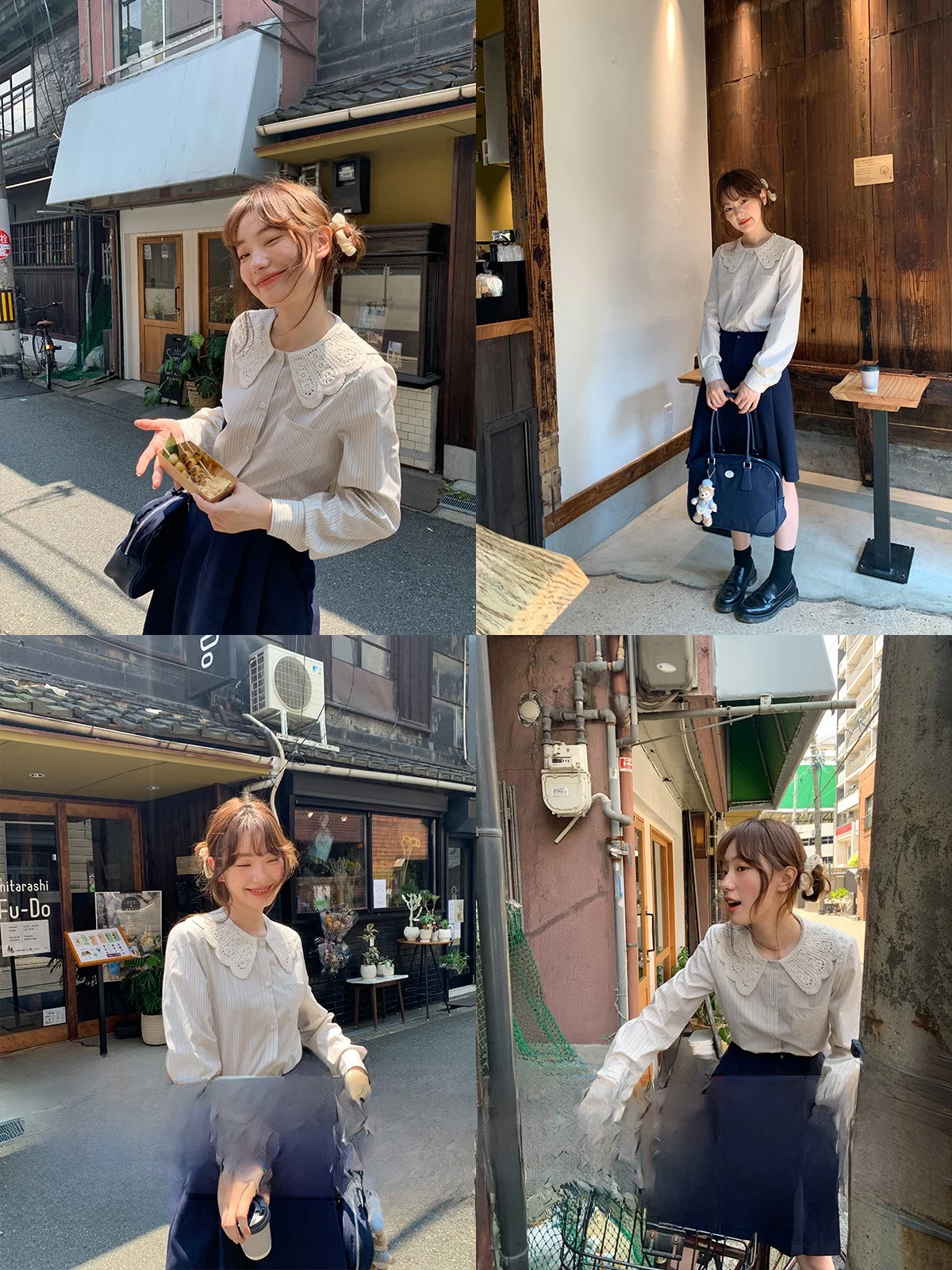 

Hello Long Sve Striped Hooked Flower Doll Collar Women's irt Autumn Winter New Design Ele French Sle Loose Fit