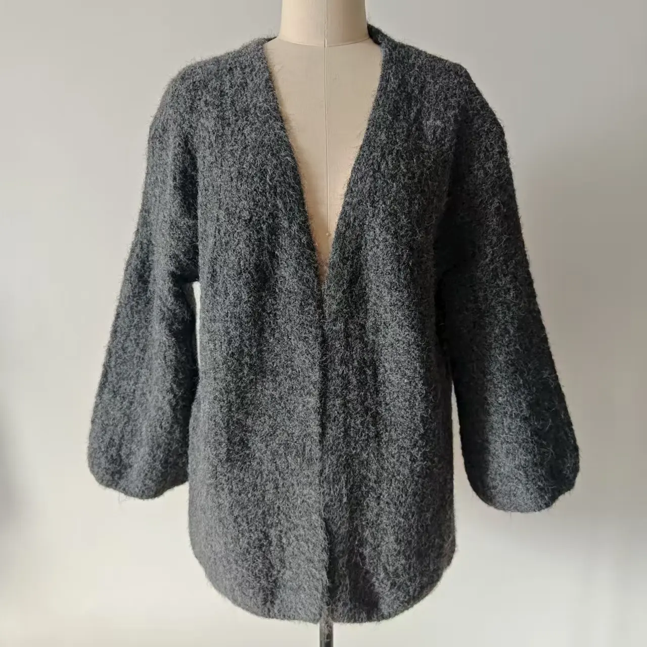 여성용 가을 겨울 랜턴 스타일 니트 중간 길이 자켓 루즈핏 레이지 슬레 스웨터 가디건 브이넥 롱 슬리브...