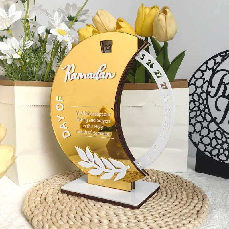 Wooden Ramadan Countdown Calendar Spinner Handcrafted Desktop Decor for Home Office Manual Rotating Display for Eid Celebrations