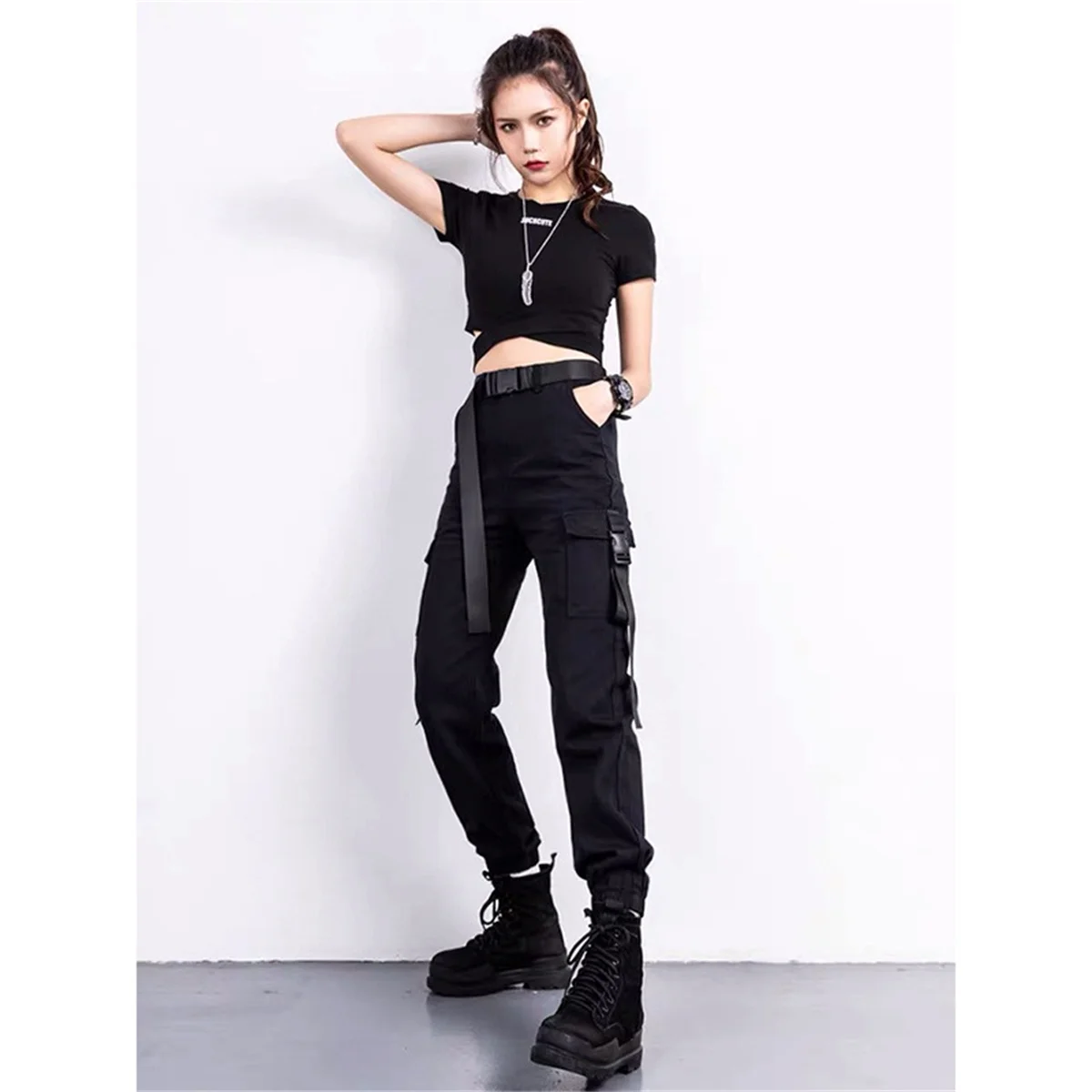 2025 pantalones Cargo de moda para mujer, pantalones de Skateboarding con bandas en el tobillo a juego de colores, pantalones de chándal negros para correr, ropa de calle para mujer