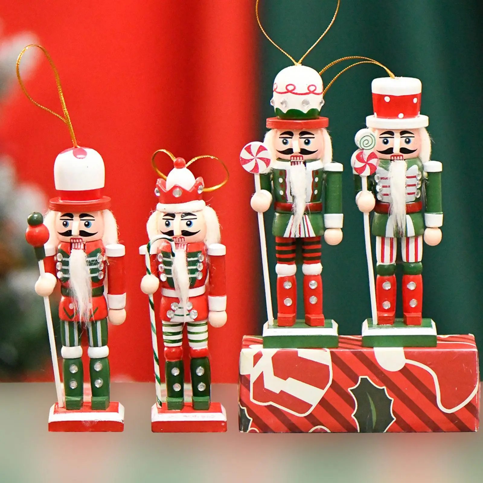 

4 Pieces Christmas Decoration Fall Shelves Crafts Wooden Nutcracker Figures