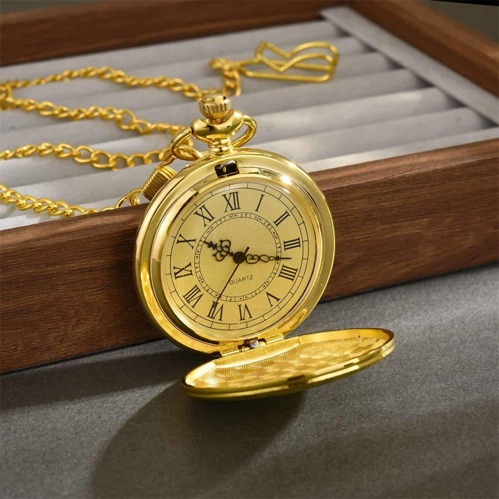 Fashionable Golden Roman Numeral Quartz Pocket Watch Large Bracelet Gift Pocket Watch