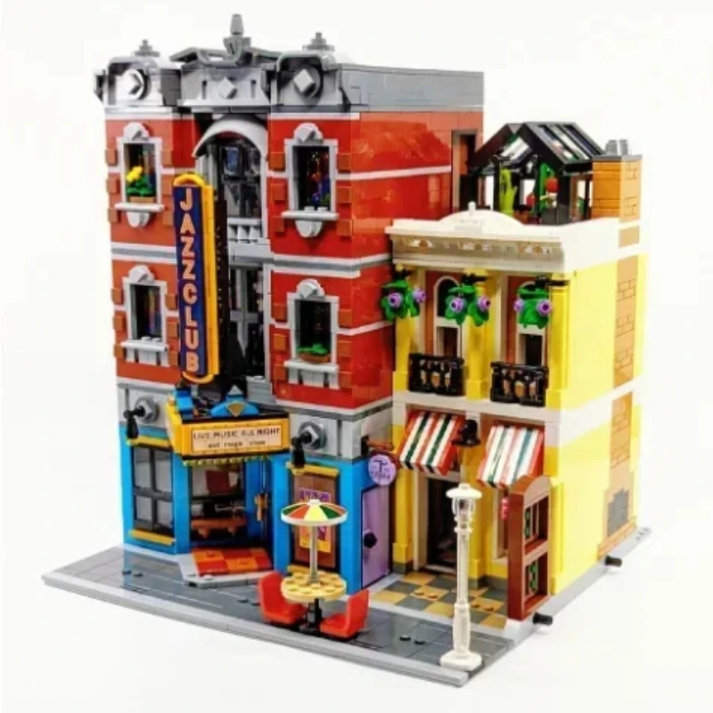 New Creating Jazz Club Expert Pizza Shop Model Modular House Building Blocks Compatible 10312 Street View Toys For Kids Adults